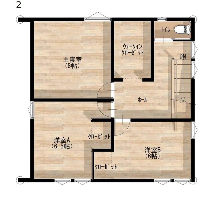 イラスト:モデルハウス「2つの箱でできた白い家」間取り図2F
