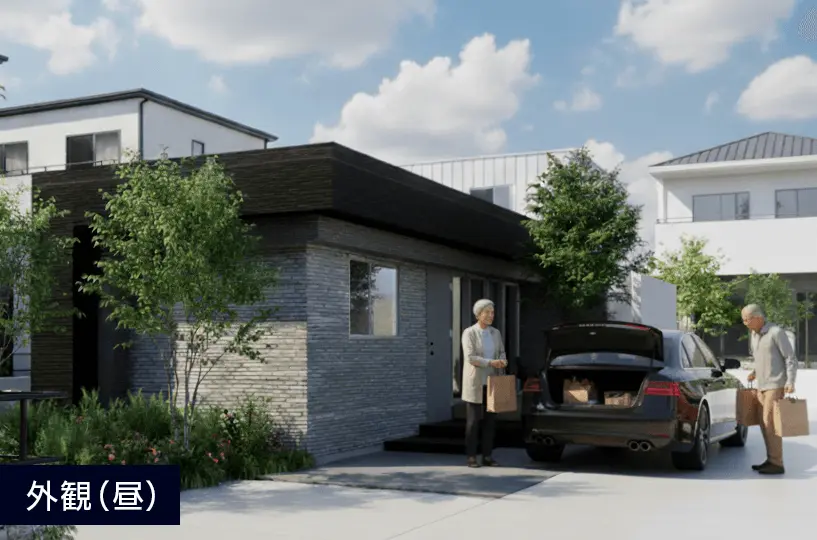 CGイメージ：［小さな平屋シリーズ］新型モデルハウス　外観（昼）
